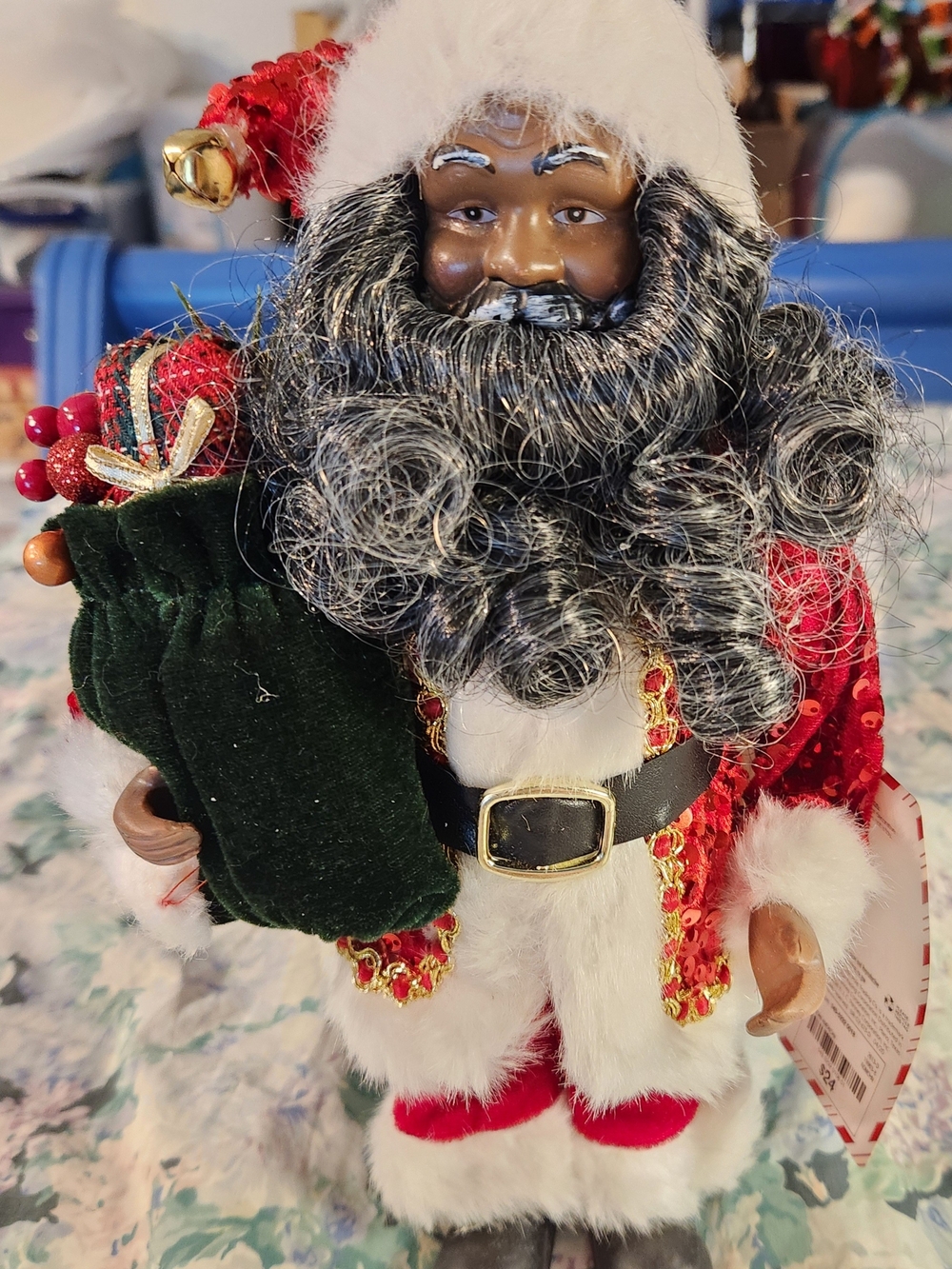 North Pole Trading Co. 12" African American Santa Figurine Tabletop Decor